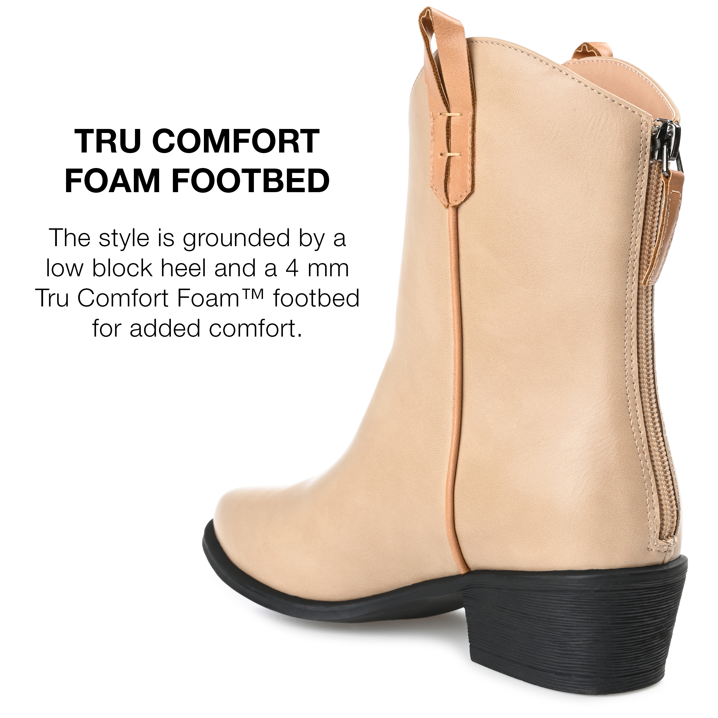 Journee Collection Womens Novva Tru Comfort Foam Back Heel Zip Stacked Heel Booties