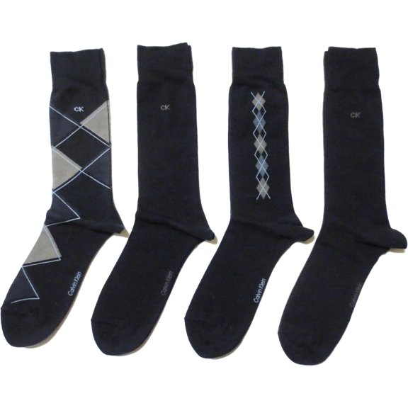 Calvin Klein Men's Argyle Crew Socks- 4 Pack (Shoe: 7-12, Navy)