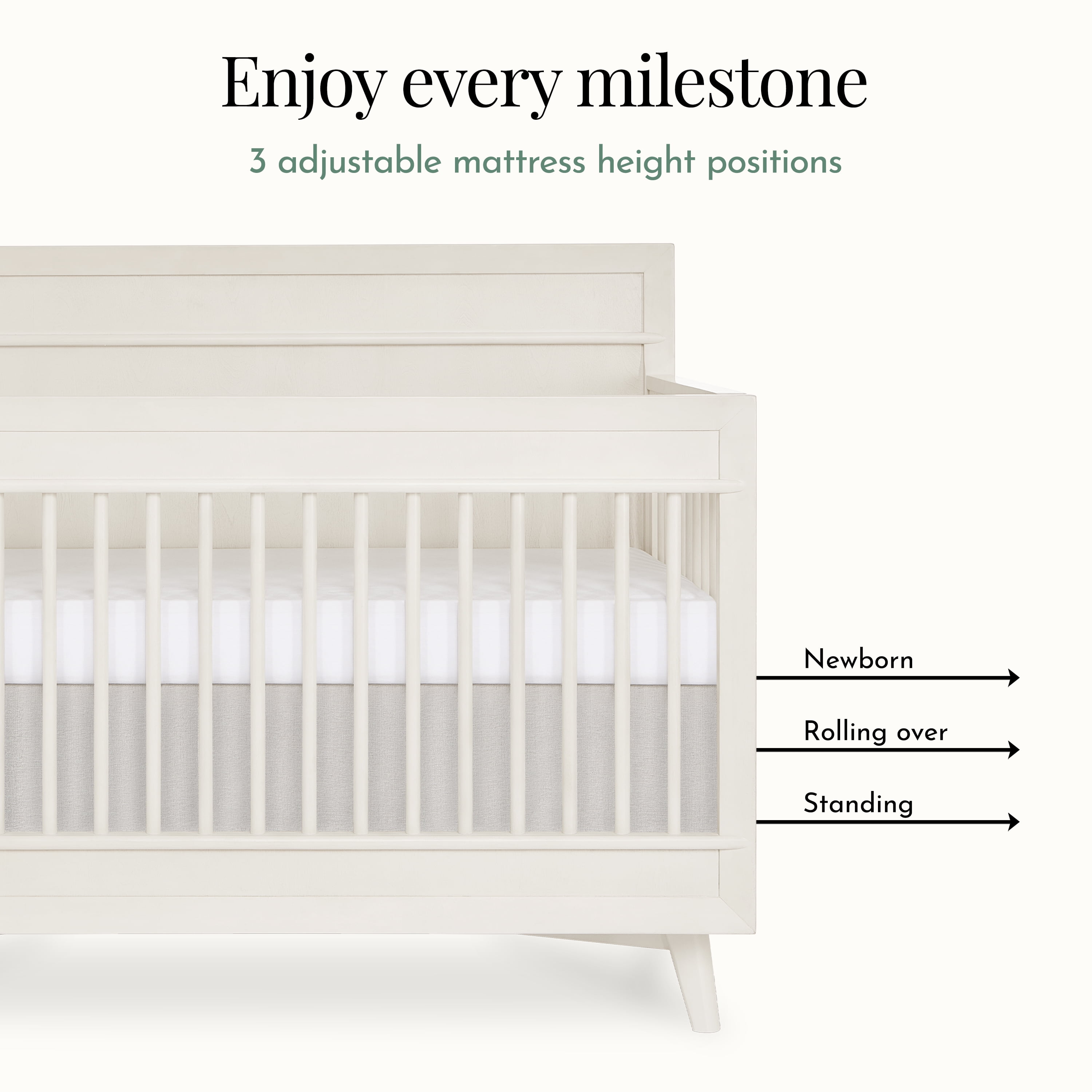 Evolur Loft Antilia Mid Century 4-in-1 Convertible Crib, Vanilla Bean