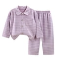 thumbnail image 3 of Asxite Toddler Girls Fall Outfits Plaid Lapel Top Straight Leg Pants Casual Loose Breathable 2 Piece Set 9T, 3 of 7