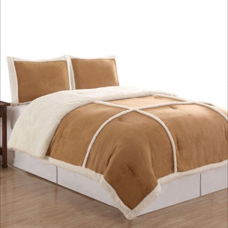 Northcrest Micro Suede Sherpa Camel Tan Twin Bed Comforter Set