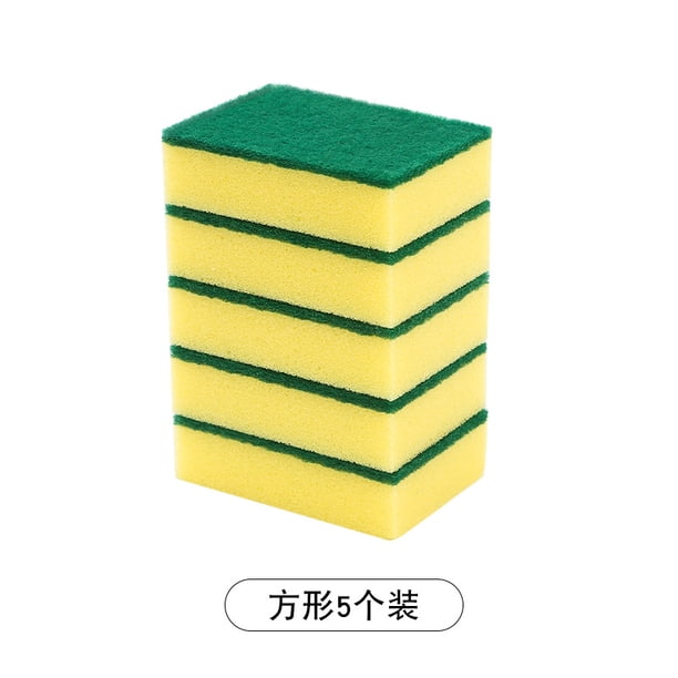 Xiao Hua 5 esponjas amarillas y verdes de doble cara para limpiar platos, limpiar y descontaminar, fregar y lavar platos de cocina, 10 x 7 x 3 cm.