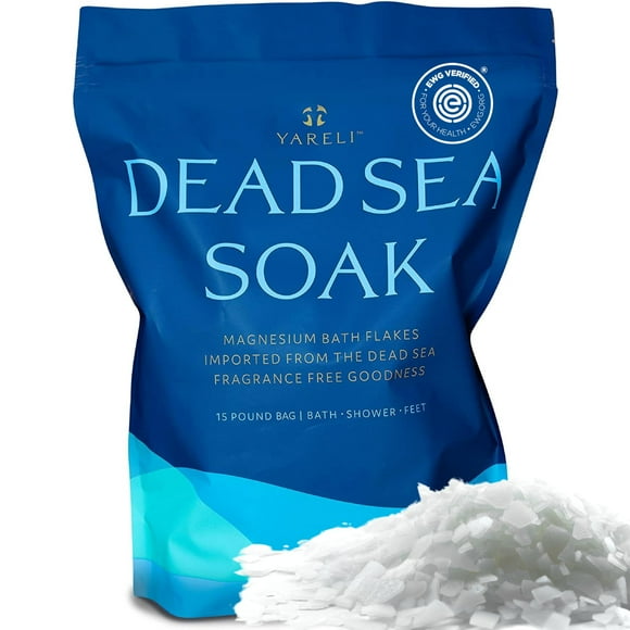 Yareli Magnesium Flakes, 15lb, Dead Sea Bath & Foot Soak, Alternative to Epsom Salt with Over 800,000mg of Elemental Magnesium Per Bag