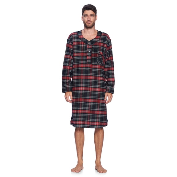 ashford & brooks mens flannel plaid long sleep shirt henley nightshirt