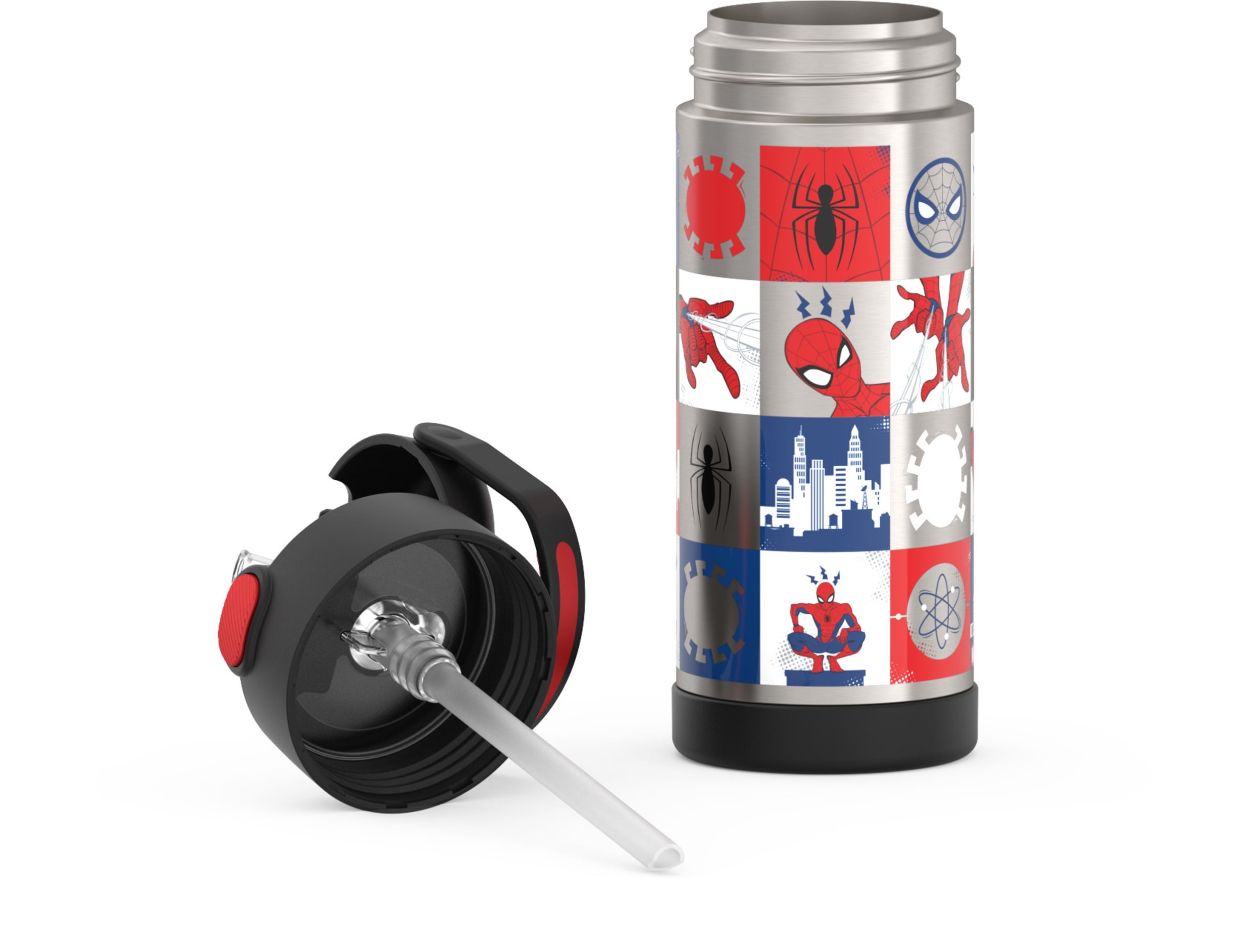 Thermos Funtainer Stainless Steel Vacuum Insulated Bottle with Covered Straw for Kids, Spiderman, 14oz