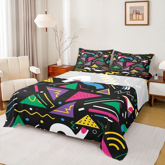 Feelyou Abstract Lines Twin Sheet Sets, Fashion Memphis Stripes Bedding, 3-Piece