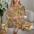 thumbnail image 6 of Pajama Sets for Women 2 Pcs, World Map vintage Button Down Long Sleeve Sleepwear Lounge PJ Sets, 6 of 6