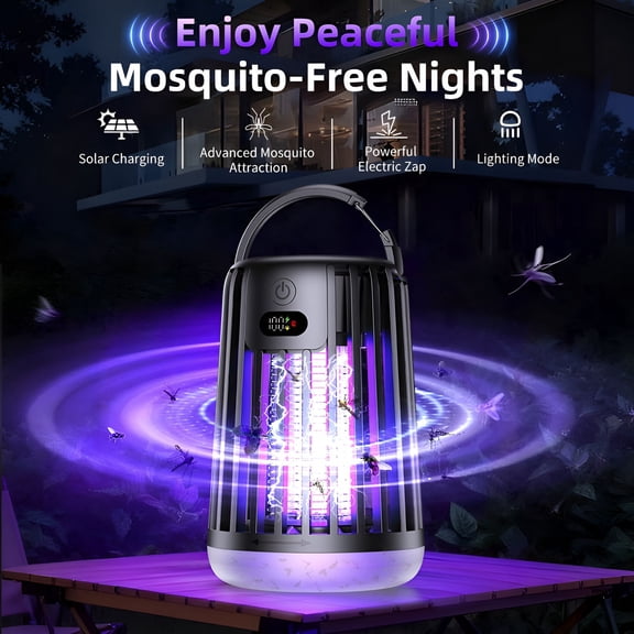 HIBIBUD Solar Bug Zapper with Dual Charging,Electric Mosquito Killer Led Lantern,Portable Indoor U0026 Outdoor Insect Trap for Home,Patio,Garden Camping