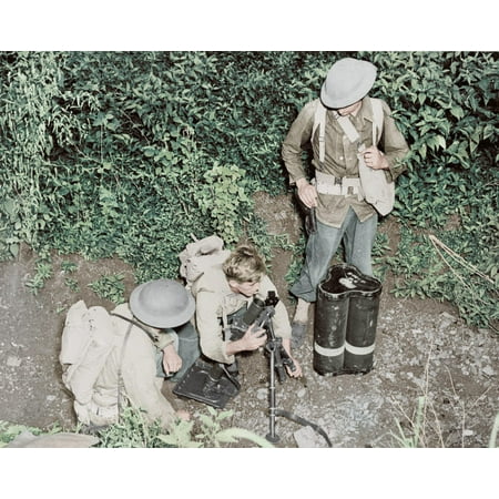 Trench Set - American troops set up a small trench mortar while stationed in Jamaica circa 1942 Poster Print by Stocktrek Images