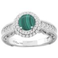 thumbnail image 1 of 14K White Gold Natural Malachite & Diamond Halo Ring Round 6 mm, size 8, 1 of 4