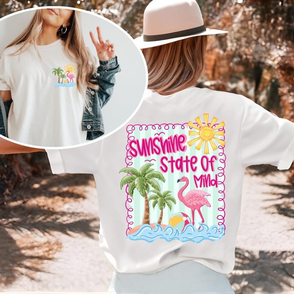 Sam Soft Sunshine State of Mind Shirt, Summer Vacation Shirt, Beach Lover, Summer Apparel, Beachy Palm Tree, Cute Pink Flamingo, Sunshine in My MindFull Size S-5XL