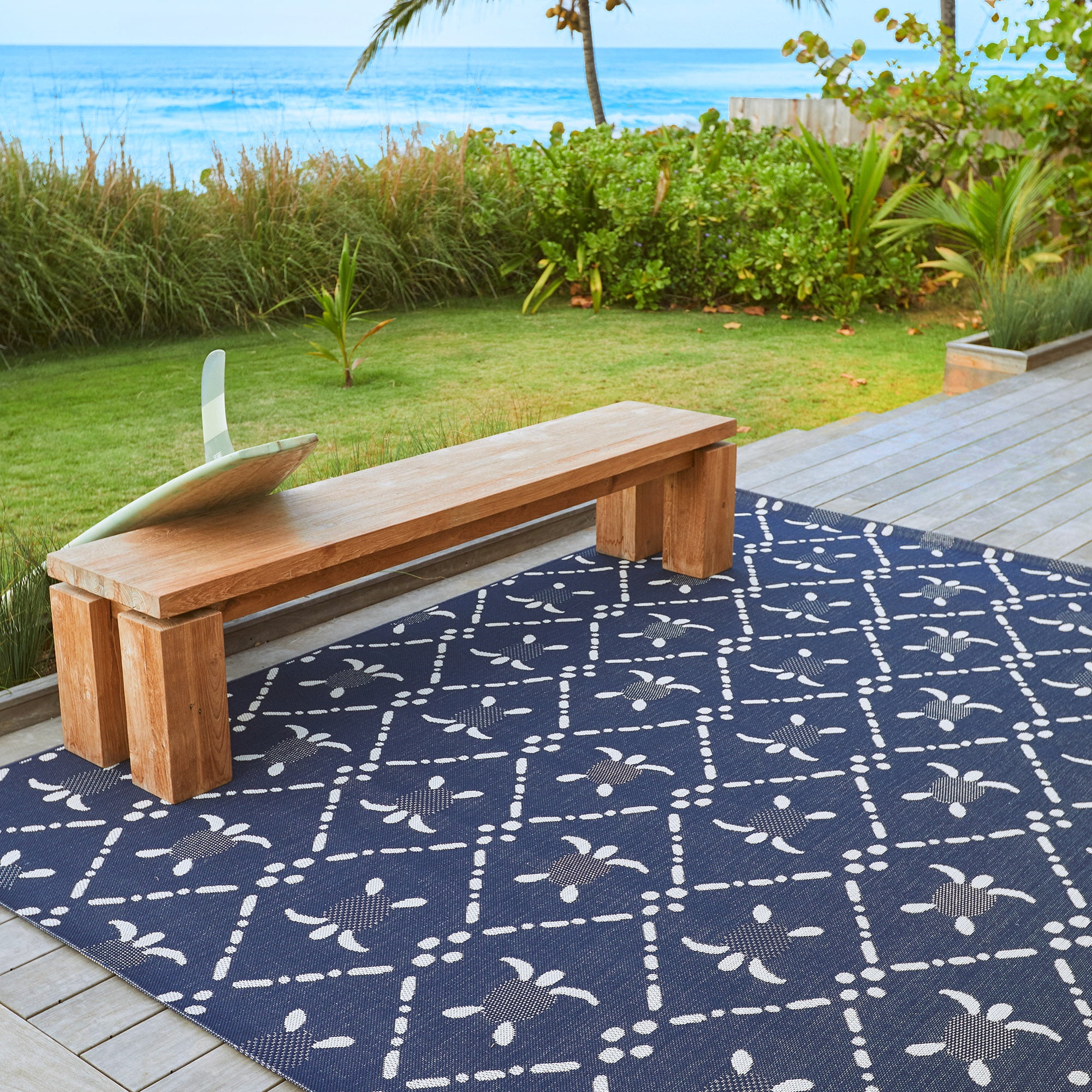 Reyn Spooner Tradewinds Nalani Indoor/ Outdoor Polypropylene Navy Flat Weave Area Rug, 6x9