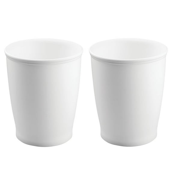mDesign Small Plastic Bathroom Garbage Can - 1.6 Gallon - 2 Pack - White