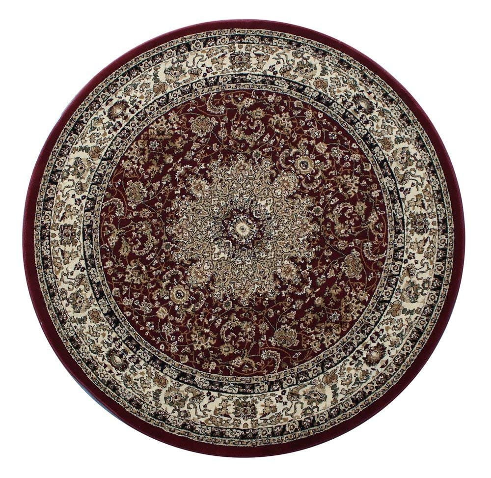 Traditional Round Area Rug Persian Style Design Elegance 205 Burgundy
