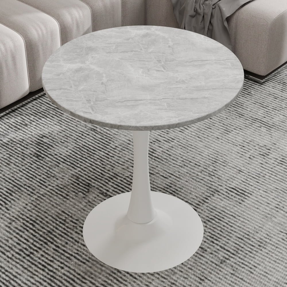 27.6-Inch Round Mid-Century Modern Dining Table & Coffee Table, Faux Marble Top, Pedestal Side Table for Living Room