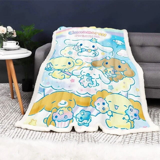Cinnamoroll Custom Modern Reactive Printing Blanket And Throws Fluffy Winter Anime Plush Kawaii Furry Children Printed ZR