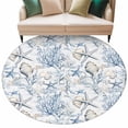 thumbnail image 2 of Summer Ocean Round Living Room Rugs 5 ft, Watercolor Brown Blue Coral Starfish Washable Area Rug with Non-Slip Sturdy Edge Binding Round Carpet for Entryway Kitchen Bedroom Bathroom, 2 of 9
