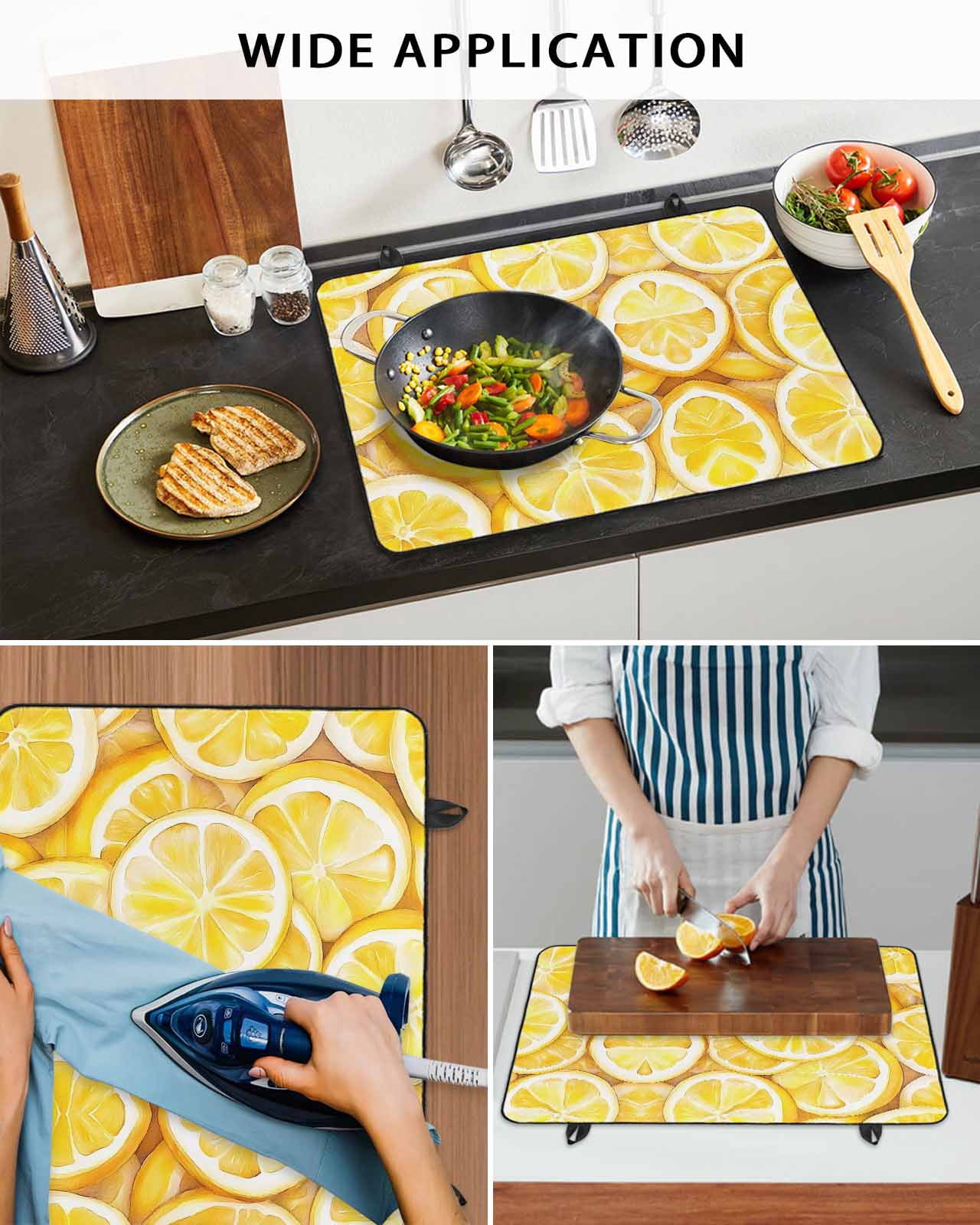 nqOlkjepod Large Induction Cooktop Protector Mat 24"x21", Lemon Stove Top Covers for Electric Stove, Summer Watercolor Yellow Fruits Decorative Stove Burner Cover Mats, Glass Top Stove Cover