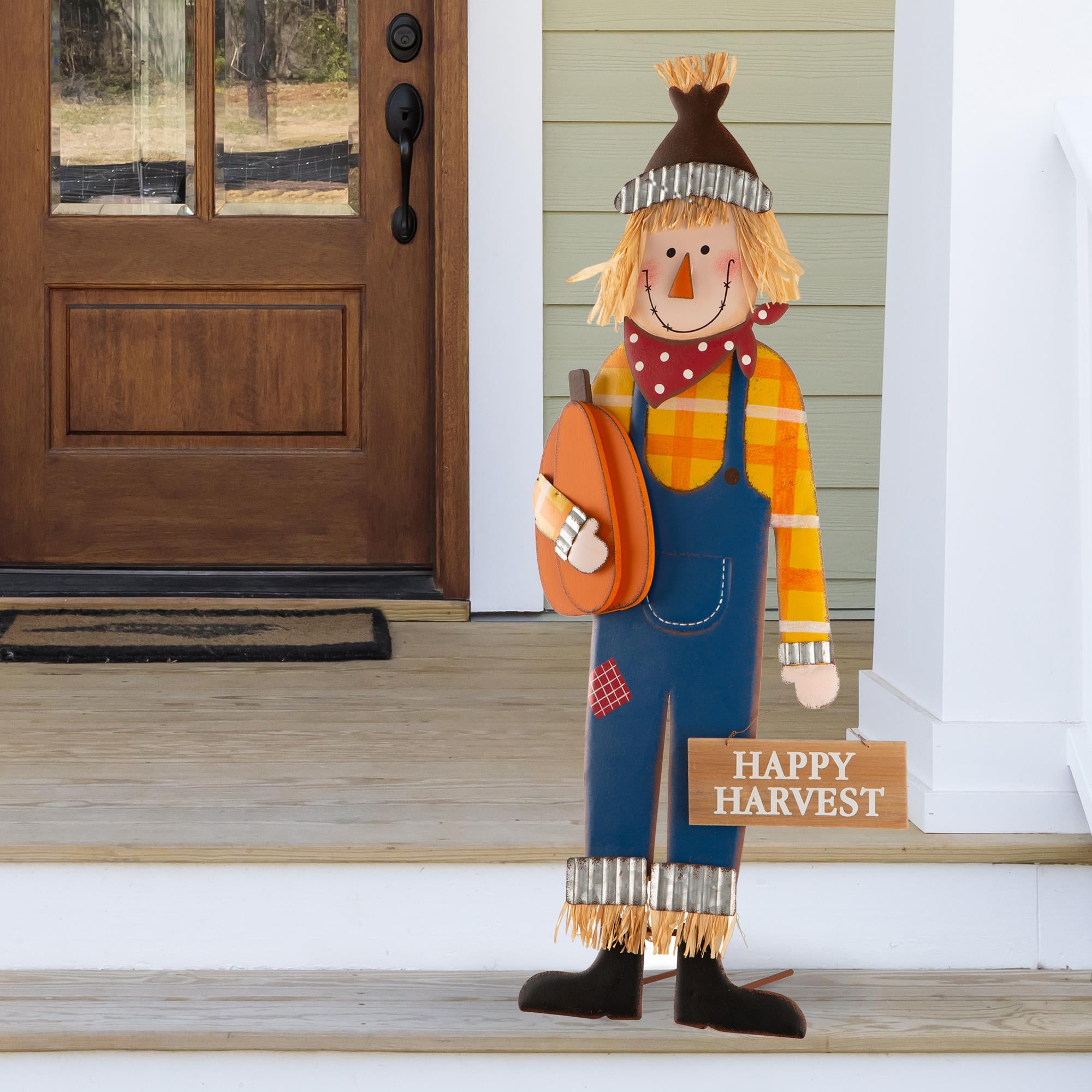Glitzhome Fall Metal Scarecrow Yard Stake / Standing/Hanging Sign