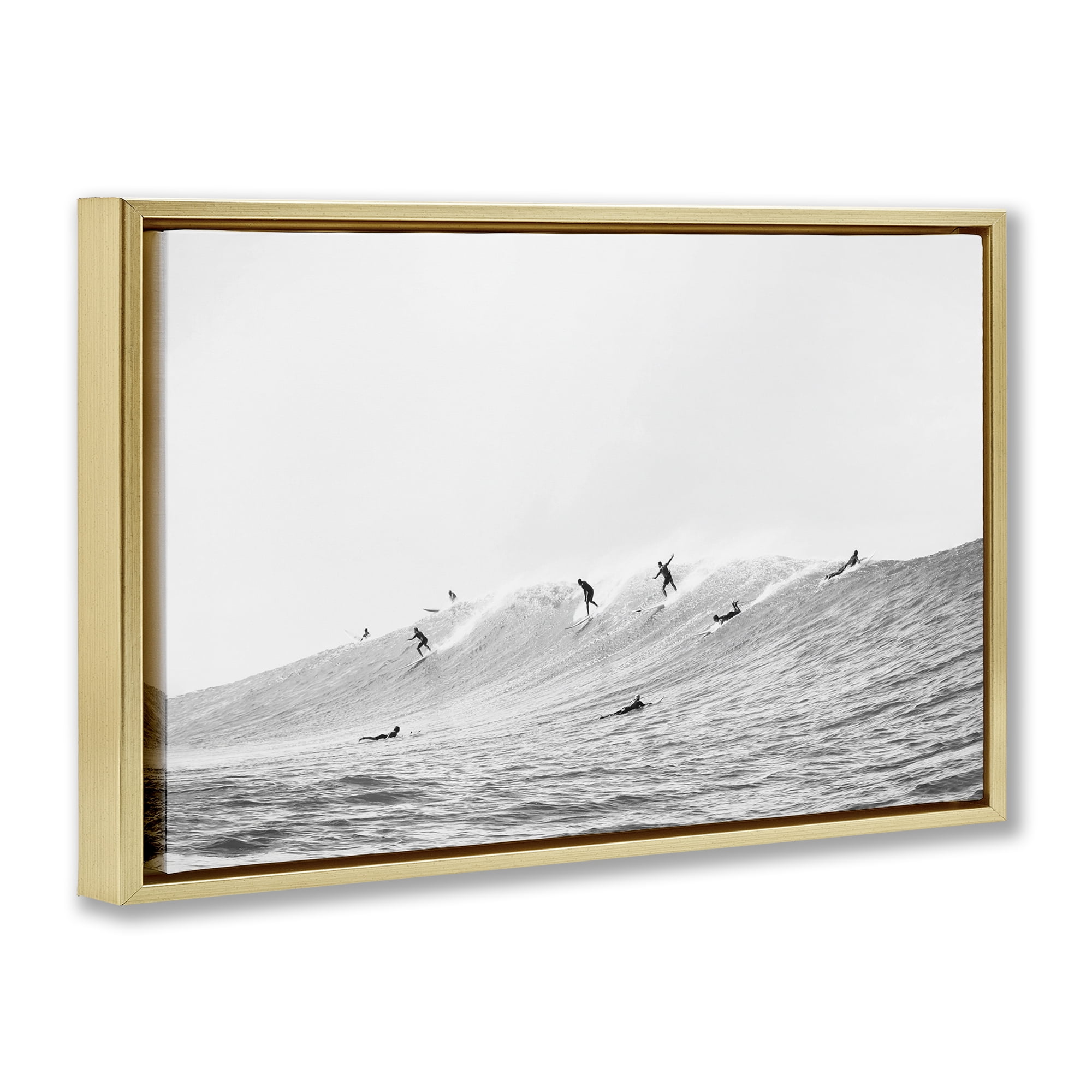 Stupell Industries Summer Wave Surfers Nautical & Beach Photography Gold Floater Framed Canvas Art Print Wall Art, 25 x 17