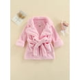 thumbnail image 2 of Kmbangi Kids Flannel Bathrobe, Solid Color/Leopard Print Pocket Robe with Belt, 2 of 7
