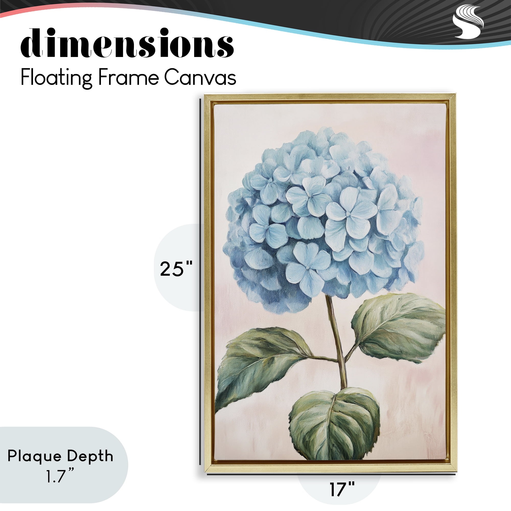 Stupell Industries Delicate Baby Blue Hydrangea Gold Framed Floater Canvas Wall Art, design by Petal Prints Design
