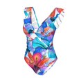 thumbnail image 4 of Yiaed Bright Flowers Print Women's Ruffled One Piece Swimsuit V Neck Swimwear Slimming Monokini for Woman-XX-Large, 4 of 8