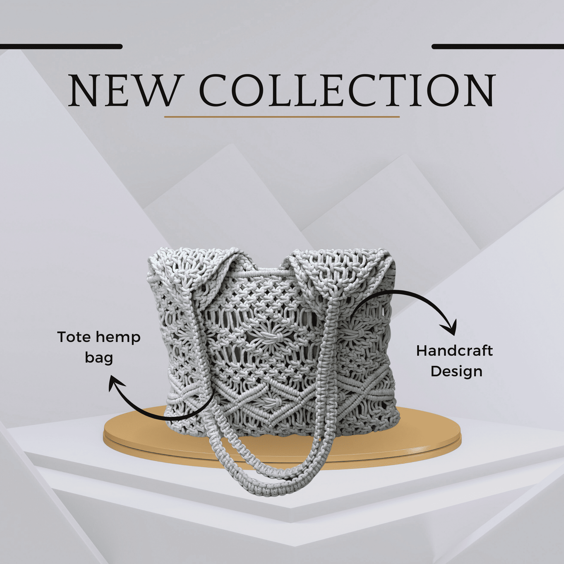 Fibre Gold Handcrafted Macramé Tote Bag – Boho Chic Shoulder Bag for Women (Grey)