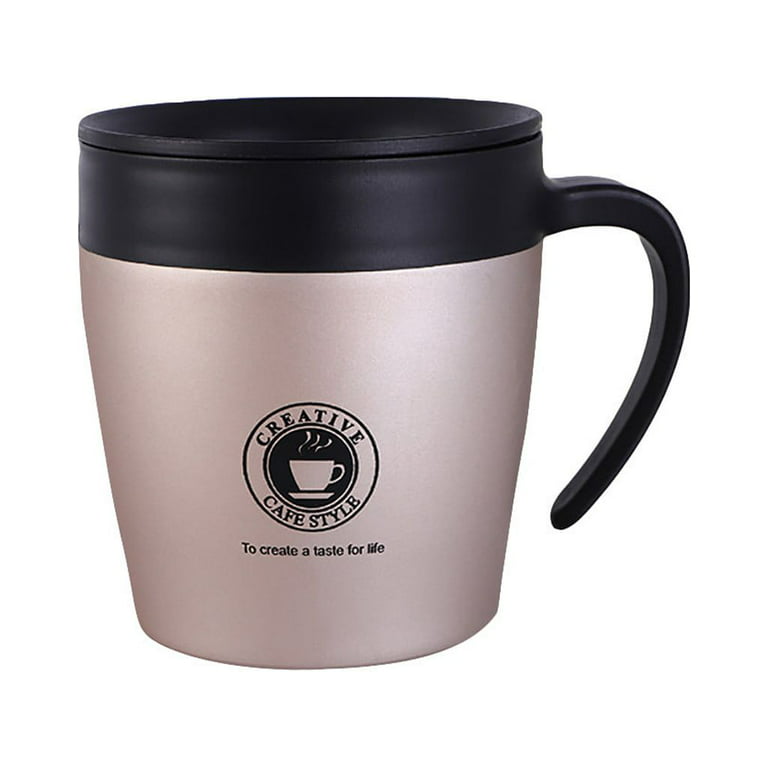 Stainless Steel Coffee Mug Cup with Lid and Handle, Double Wall Vacuum Insulated Coffee Tumbler, Reusable and Durable Travel Coffee Cup Thermal Cup