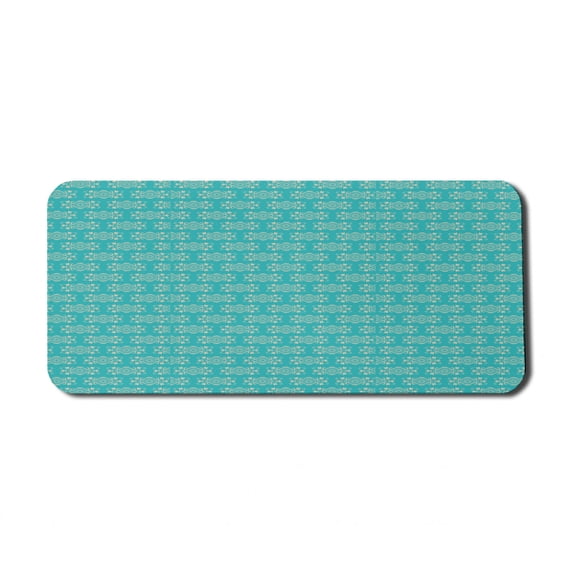 Floral Computer Mouse Pad, Royal Ornaments Pattern Damask Style in Monochrome Design Rococo Art, Rectangle Non-Slip Rubber Mousepad X-Large, 35" x 15", Dark Seafoam and Pale Tan, by Ambesonne