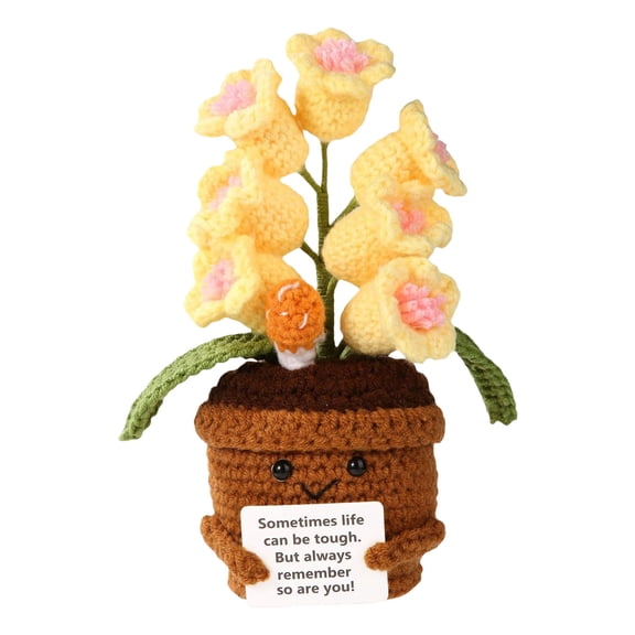 Positive Crochet Potted Plant Positive Flower Knitted Flower Positive Plant Crocheted Flowers with Smiling Face