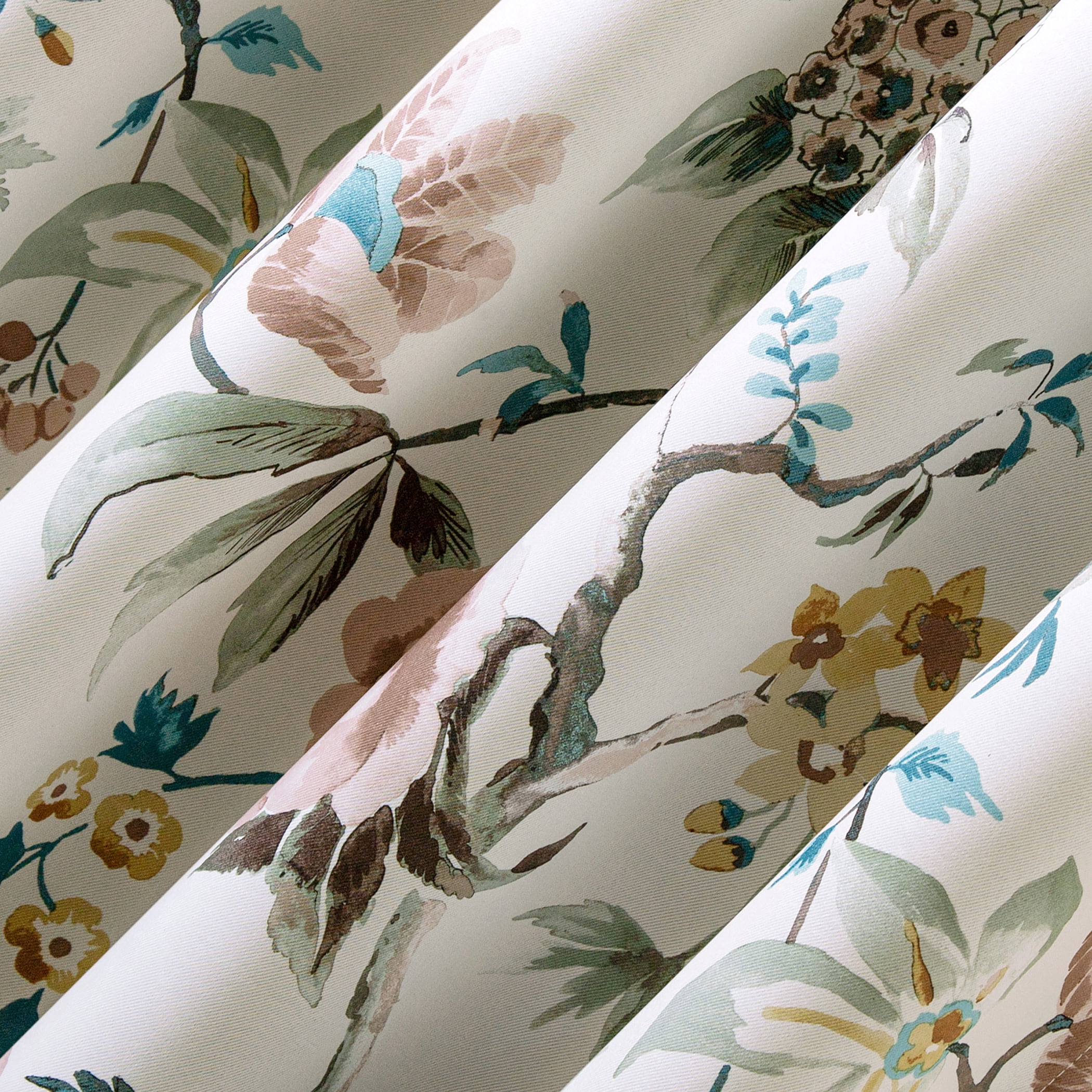 Sun Zero Therese 2-pack Vintage Floral Magnetic Closure 100% Blackout Back Tab/Rod Pocket Curtain Panel Pair, 40"W x 84"L, Stone