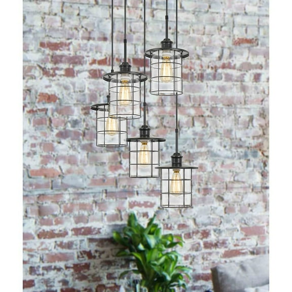 60W X 5 Silverton Metal Glass Pendant Fixture (Edison Bulbs Not Included), Dark Bronze