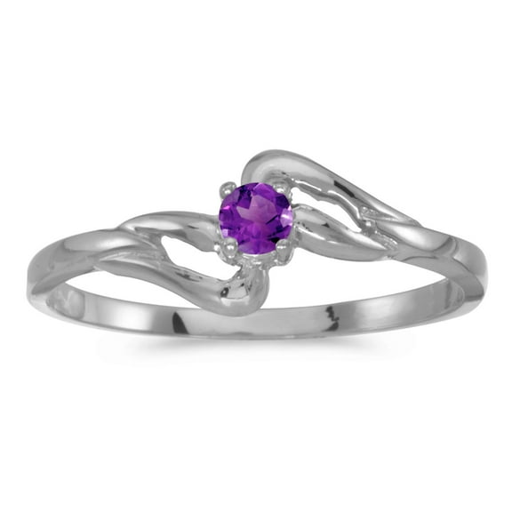 10k White Gold Round Amethyst Ring