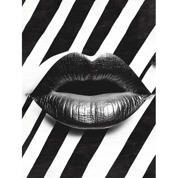 Black and White Lips Stripe Canvas Art Print，Suitable for Living Room，Bedroom，Bathroom，Office，and Hallway Decoration.