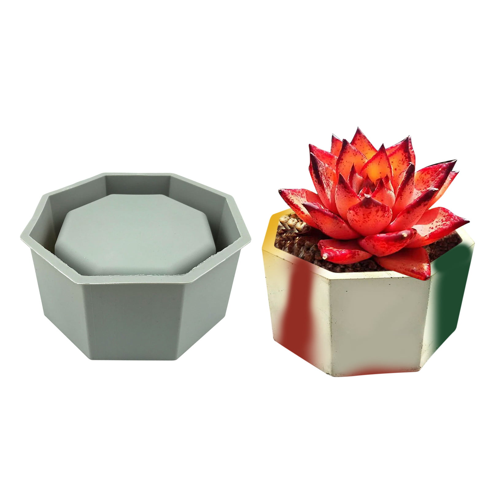 US_ DIY Octagonal Silicone Mold Flower Pot Cake Mould Clay Craft Ice Cube Tray T 