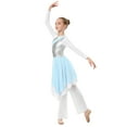 thumbnail image 4 of TTAO Kids Girls Long Sleeve Praise Dance Dress Metallic Liturgical Worship Lyrical Tunic Robe with Wide Leg Pants Set Light Blue 16, 4 of 7