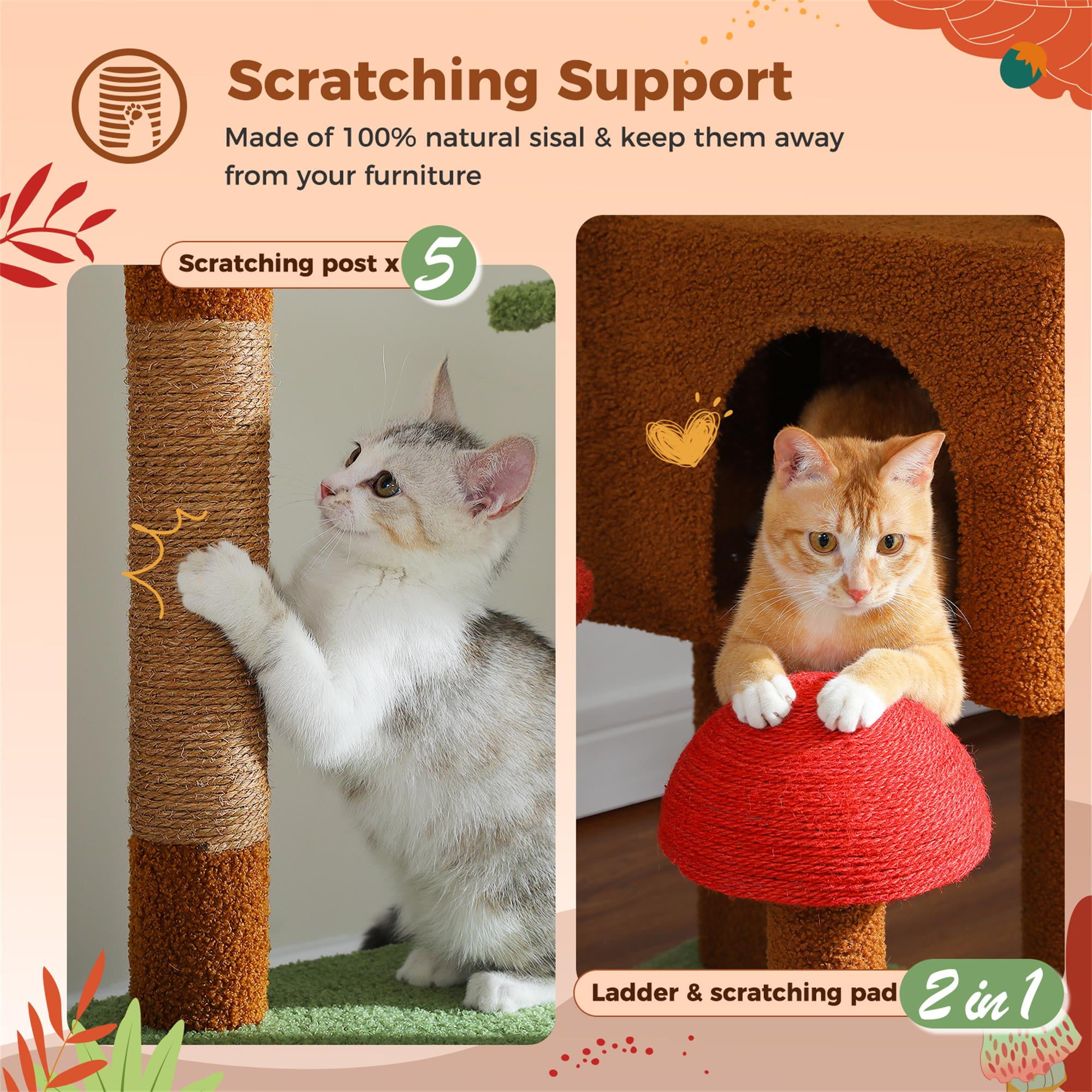 Kadyn Floor to Ceiling Tall Cat Tree Tower Adjustable (90.5"-100.4") with Cat Condo, Cat Hammock and Scratching Post, Cat Climbing Tree for Indoor Large Cats, Brown