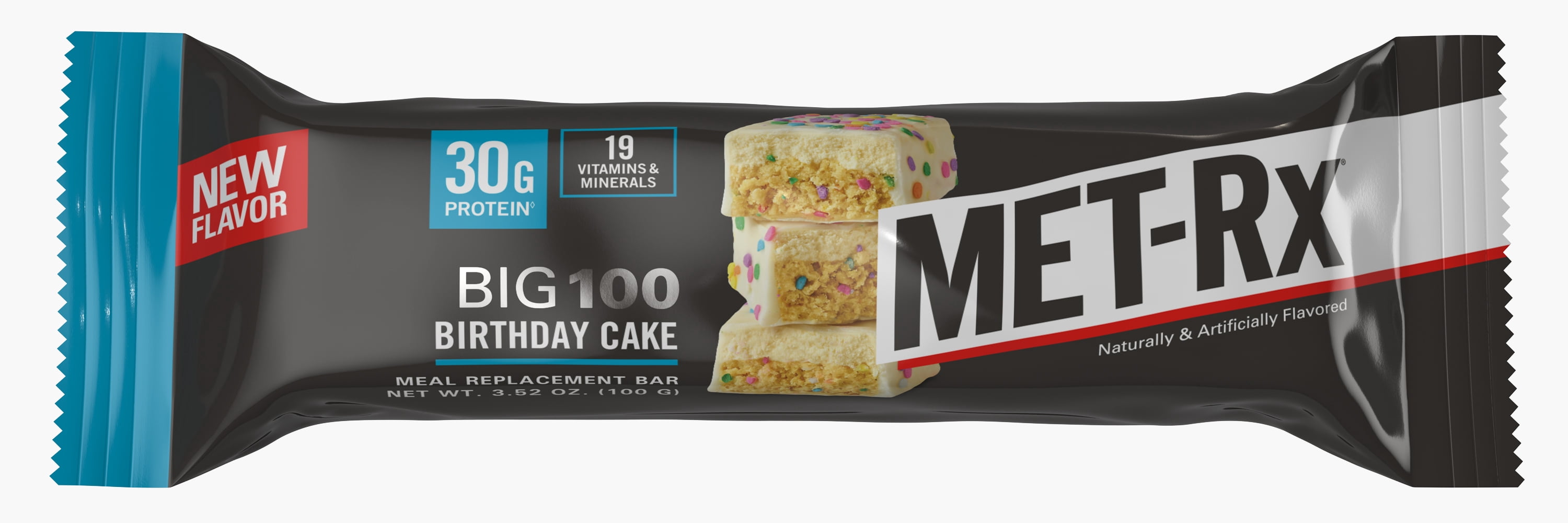 MET-Rx Big 100 Bar, Birthday Cake, Protein Bar Snack, 4 Count