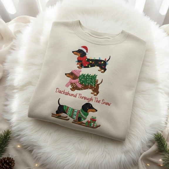 Dachshund Through The Snow Oversized Sweatshirt, Christmas Dachshund Dog Sweatshirt, Retro Christmas Shirt, Christmas Sweater For Dog Lover