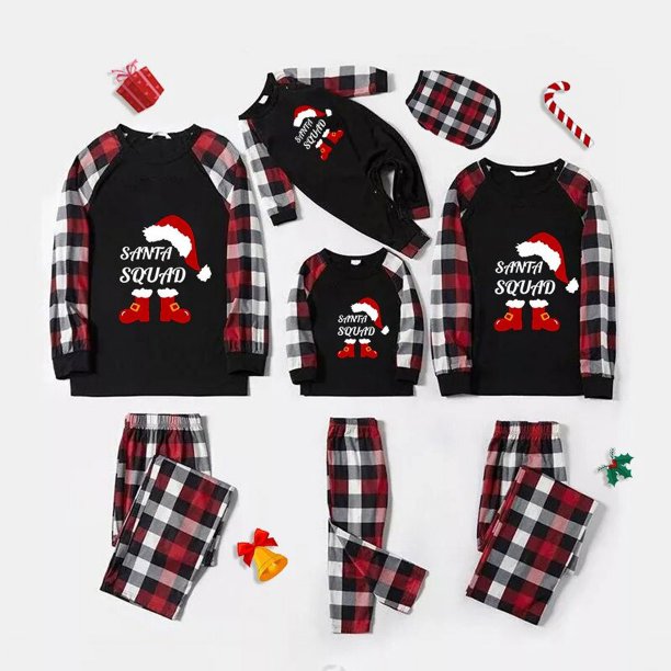 Pijamas familiares a juego de Navidad, diseño exclusivo, sombrero de Navidad, elfo, Santa, Negro, Rojo, conjunto de pijamas