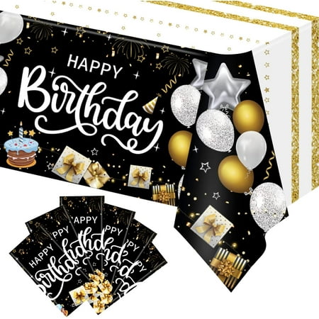 

6 Pieces Black and Gold Birthday Party Tablecloths - 54X108 Inch Covers