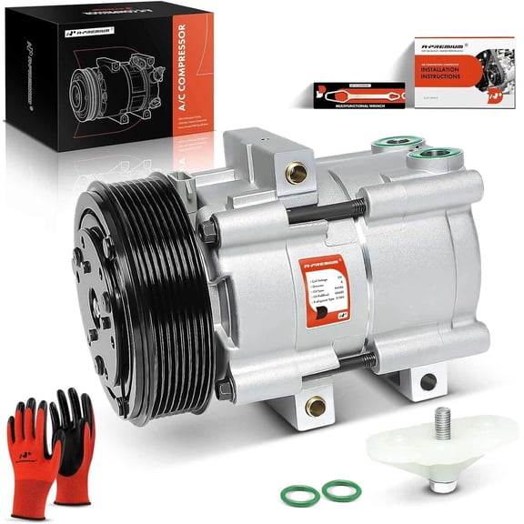 A-Premium AC Compressor with 8-Groove Pulley Compatible with Ford & Lincoln Vehicles - 4.6L, 5.4L, 6.0L, 6.8L - Excursion 2003-2005, F-150 1997-2001, F-250 350 450 550 (Super Duty) 1999-2007