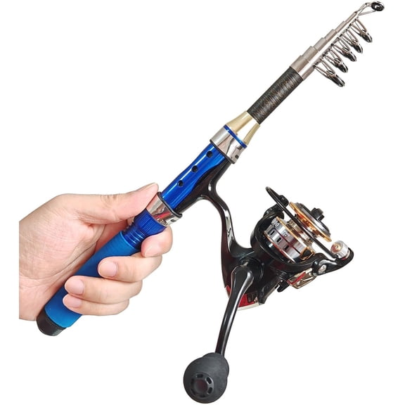 Portable Small Telescopic 4.9Ft Fishing Rod and Reel Combos, Pocket Fishing Pole and Metal Spool Reel with Line, Hook, Lure, Bag for Travel Fishing, for Teens & Kide
