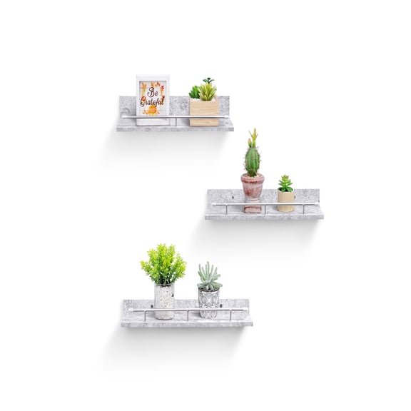 MAYEERTY 3-Piece Floating Wall Shelves with Guardrail, Multi-Size Textured Display Rack for Books Plants Decor, for Bedroom Living Room Kitchen