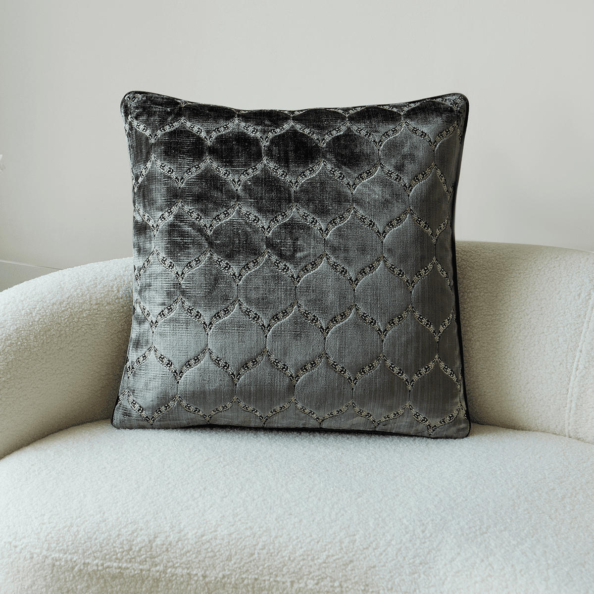 Square Diamond Plaid Striped Embroidery Cut Velvet Cushion Case Luxury Modern Throw Pillow Cover Decorative Pillow for Couch Sofa Living Room Bedroom Car, Silver 24" x 24"
