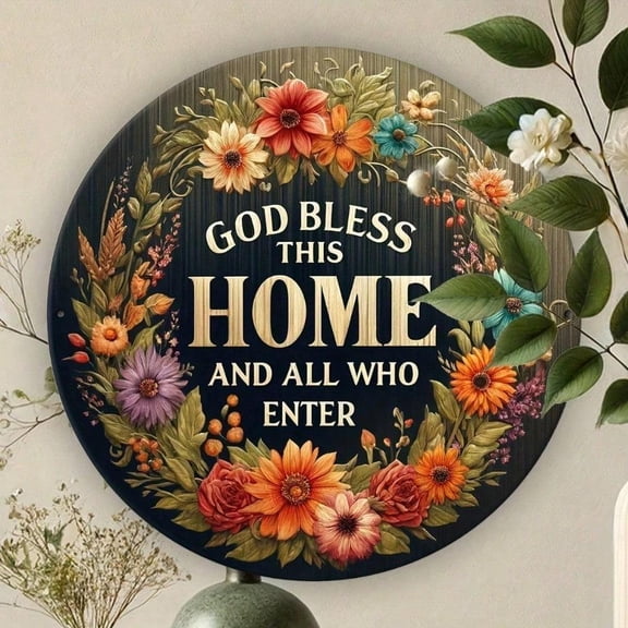 HELLOYOUNG Metal God Bless This Home Sign 8 Inch Rope Design Rustic Christian Wall Decor for Front Porch Living Room Farmhouse Indoor Halloween Decoration New Home Gift