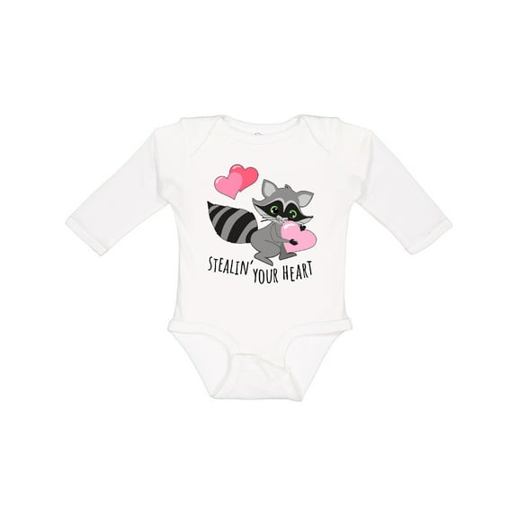 Inktastic Stealin' Your Heart Cute Raccoon Boys or Girls Long Sleeve Baby Bodysuit