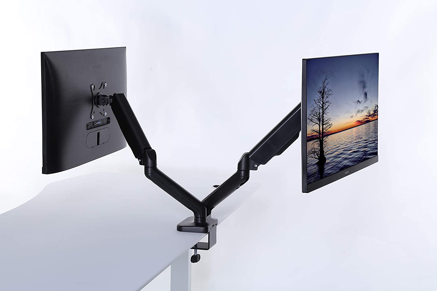 ApexDesk Dual Monitor Arm Desk Mount – Adjustable Height Gas Spring – VESA Mount with C Clamp & Mounting Base – Computer Monitor Stand for Screen up to 32 inch – Holds up to 20 lbs.