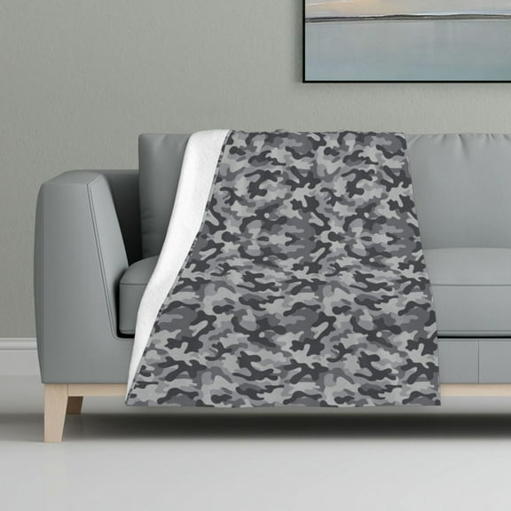 Grey Camouflage Print Print Blanket Warm Plush Throw Blanket Soft Flannel Lightweight Throw Blankets 32"X48"